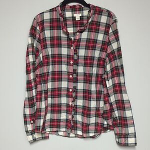 J. Crew Factory Red and White Plaid Long Sleeve Blouse
